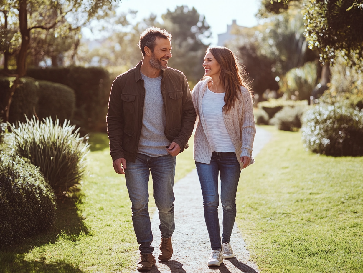 Couple walking in a park