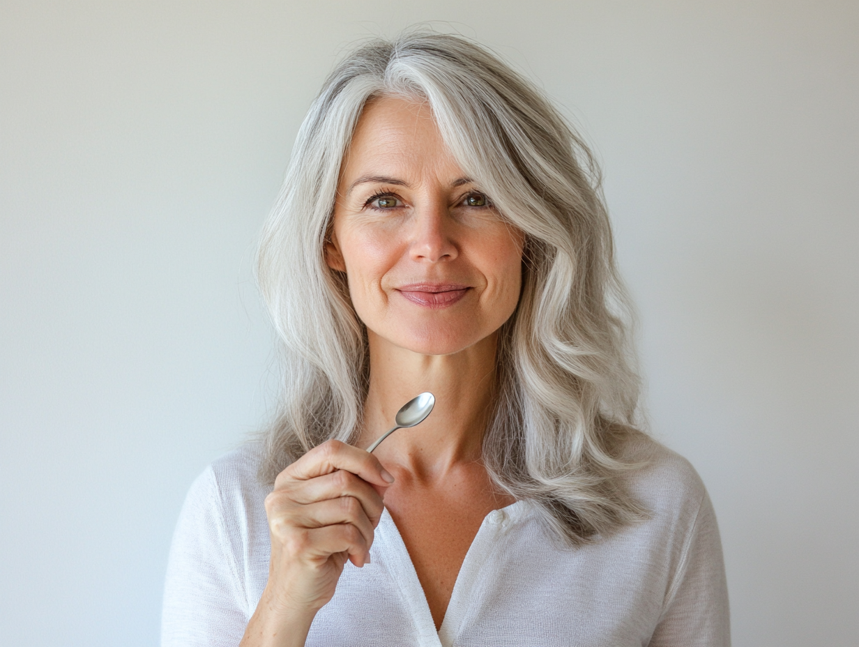 Woman holding spoon for dosing