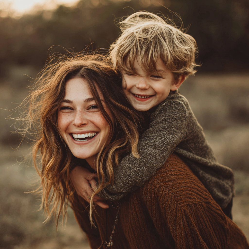 Mom and son having fun together
