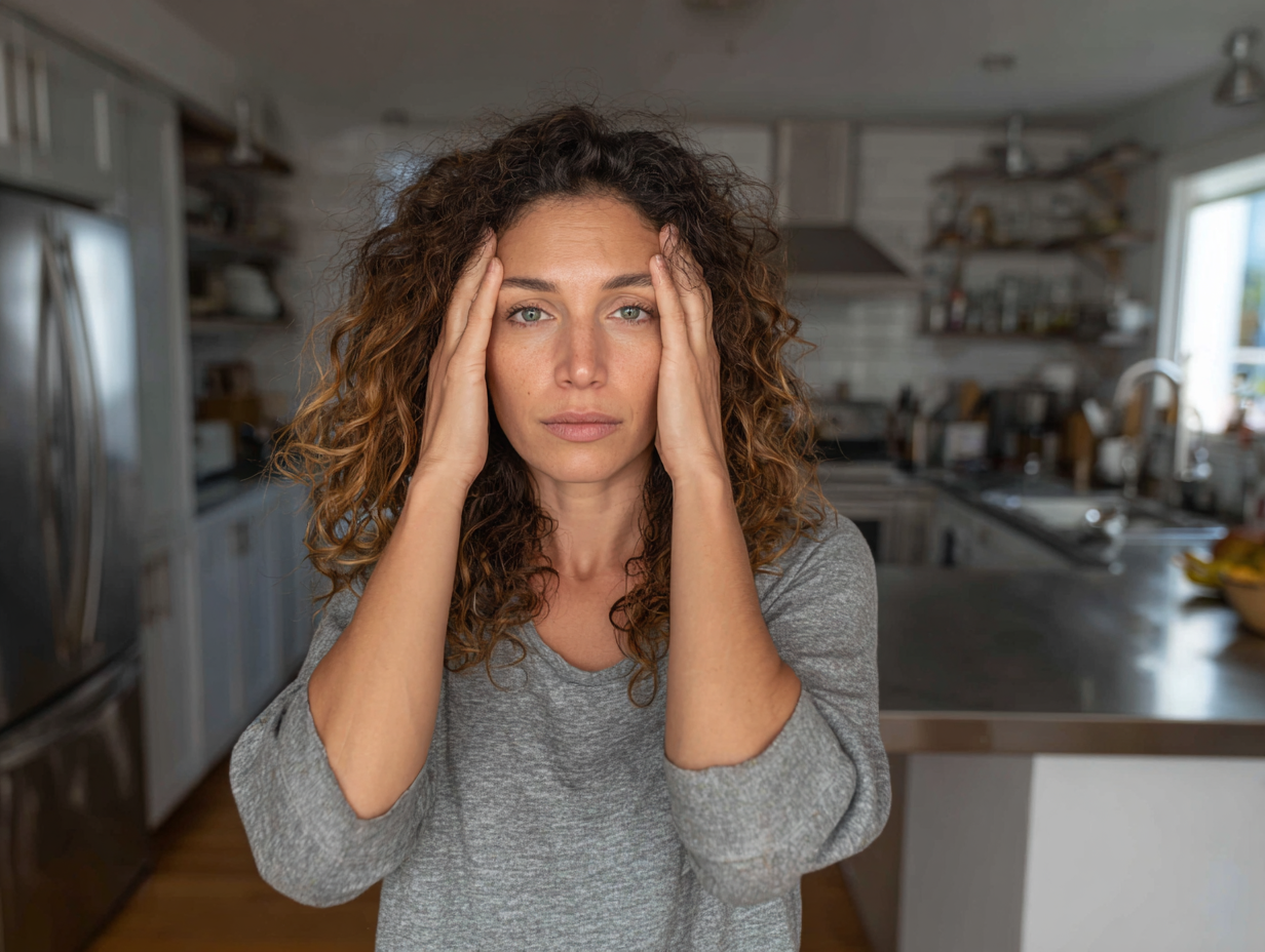 Woman with headache - potential symptoms of pathogens