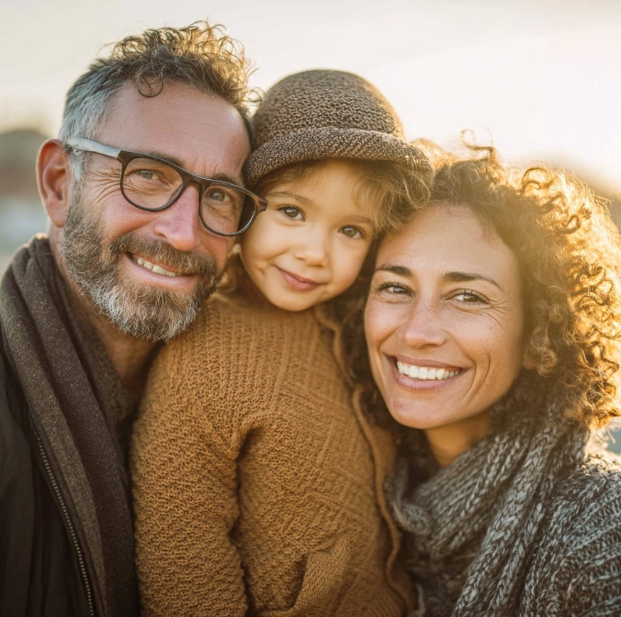 Happy family of three smiling