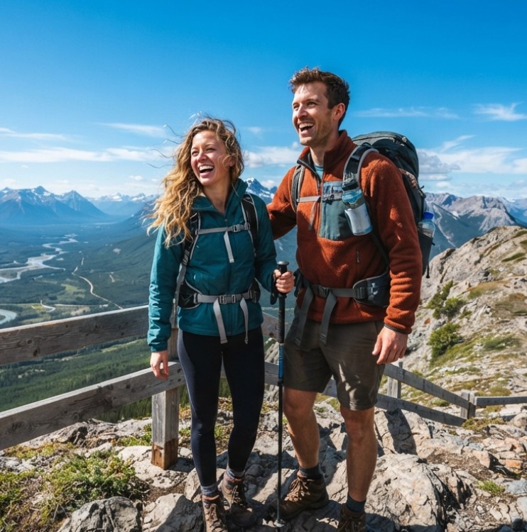 Couple hiking at the top