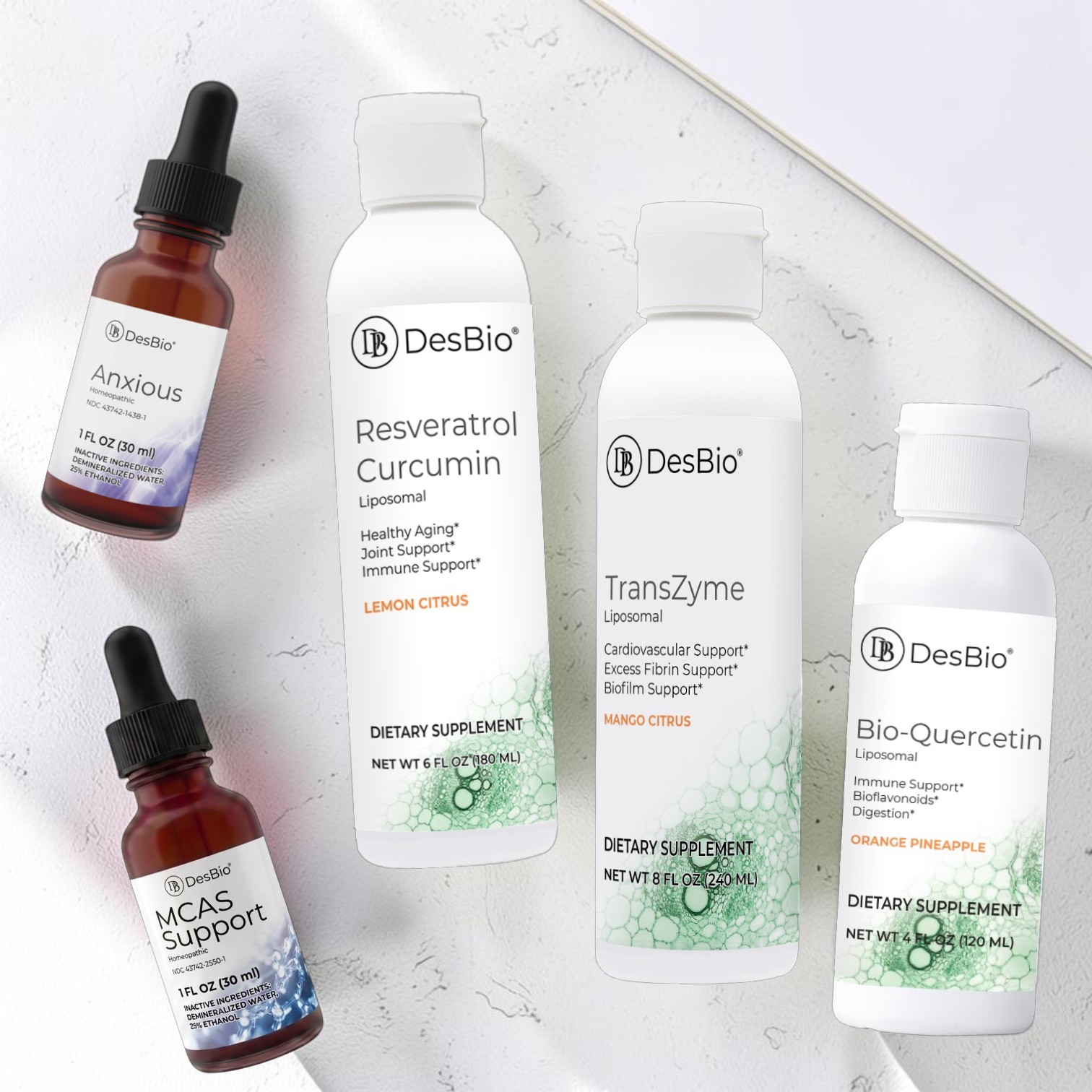 MCAS Support Protocol — MCAS Support, Liposomal Bio-Quercetin, Liposomal TransZyme, Liposomal Resveratrol Curcumin, and AnXious